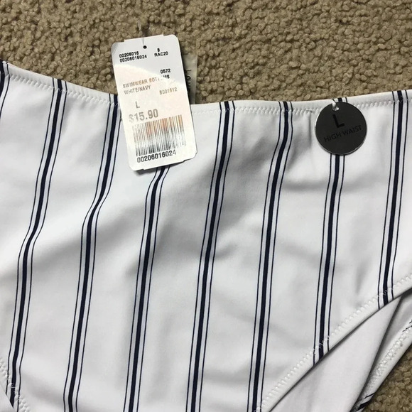Forever 21 2pc Bikini high waisted swimsuit size L blue and white stripe New tag - Picture 6 of 9